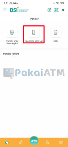 8. Klik Transfer Bank Lain