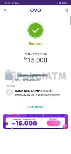 14. Transfer OVO ke Neobank Berhasil