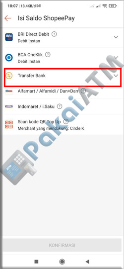 5. Pilih Transfer Bank