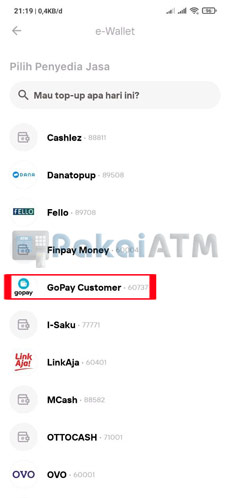 5. Pilih GoPay Customer